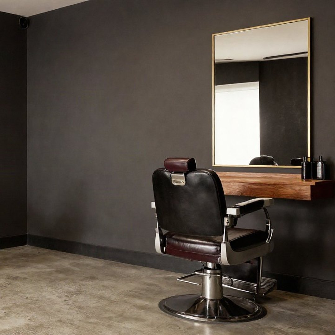 Barber chair and mirror in a modern barbershop