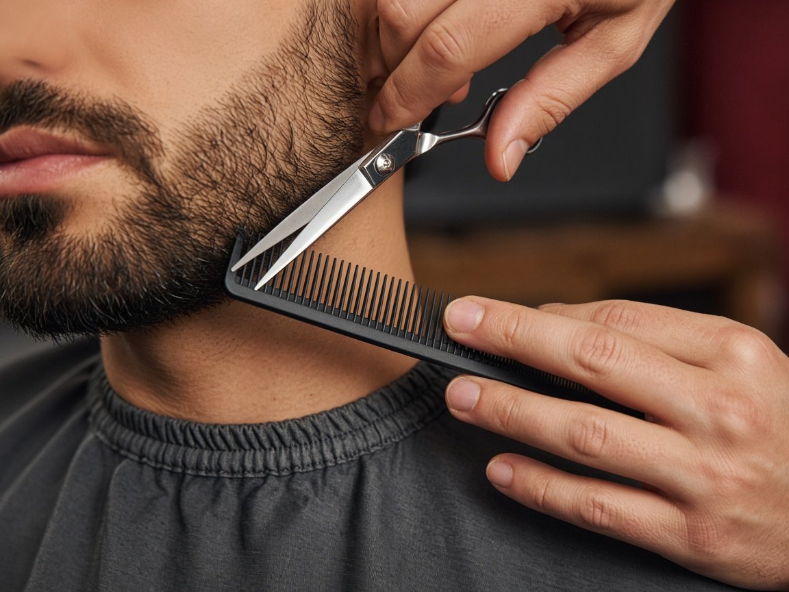 Beard trim with comb and scissors