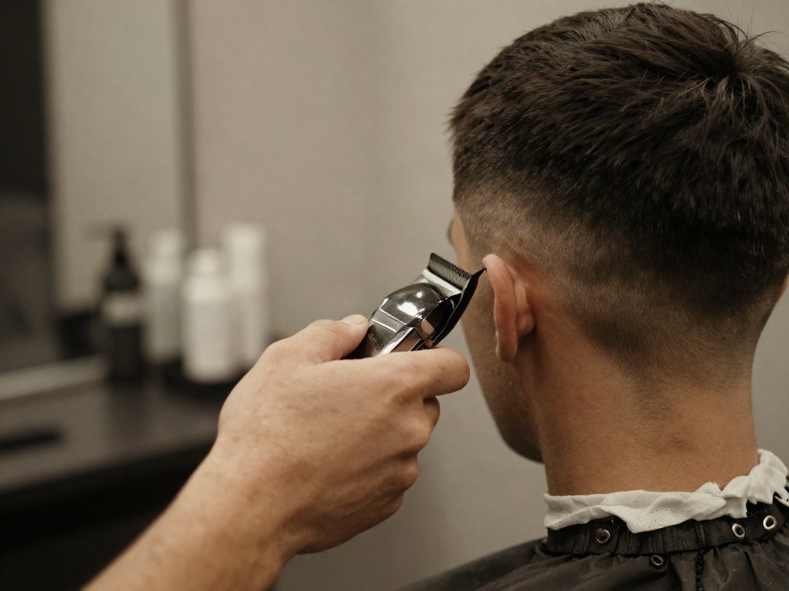 Skin fade haircut in progress