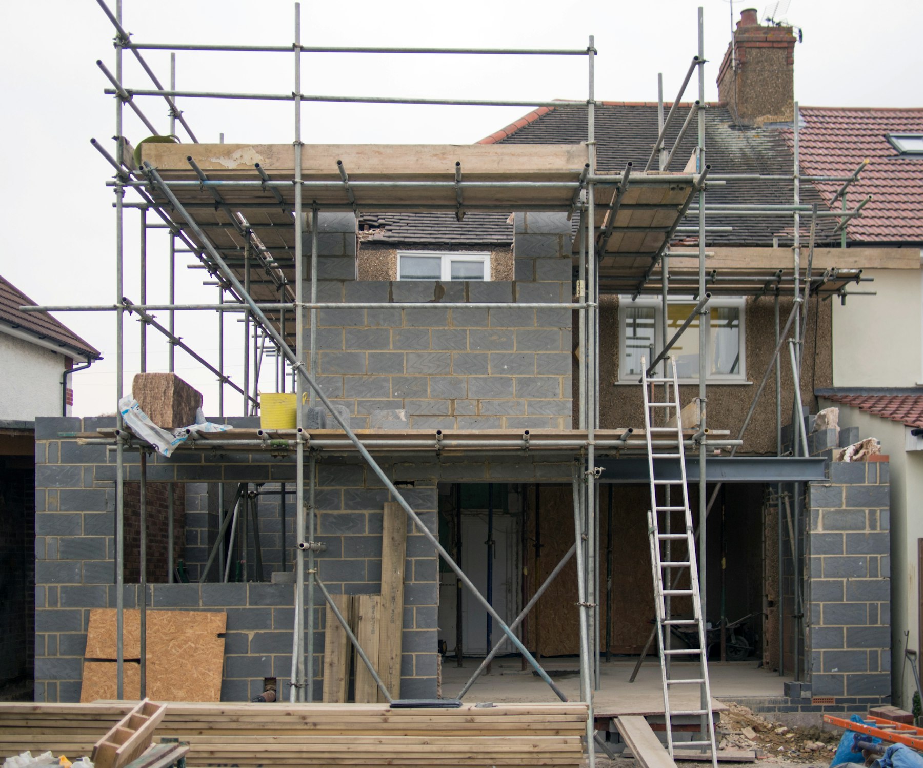 Sample photo: house extension under scaffolding